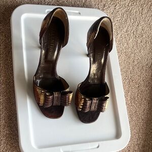 Valentino Garavani Brown and Gold Bow Heels